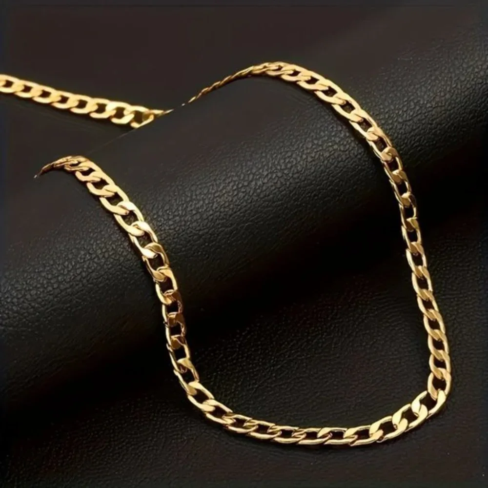 2pcs 18k Golden Plated Cuban Chain - Stylish Fusion of Bracelet and Necklace - Picture 2 of 8